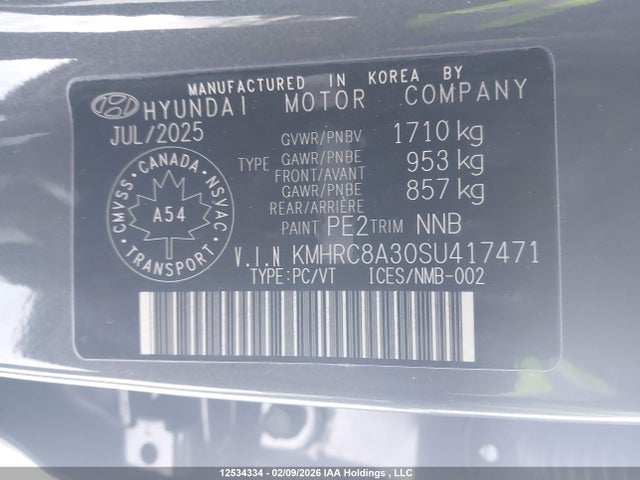 12534334 :رقم المزاد ، KMHRC8A30SU417471 vin ، 2025 Hyundai Venue Ultimate W/black Interior (ivt) مزاد بيع