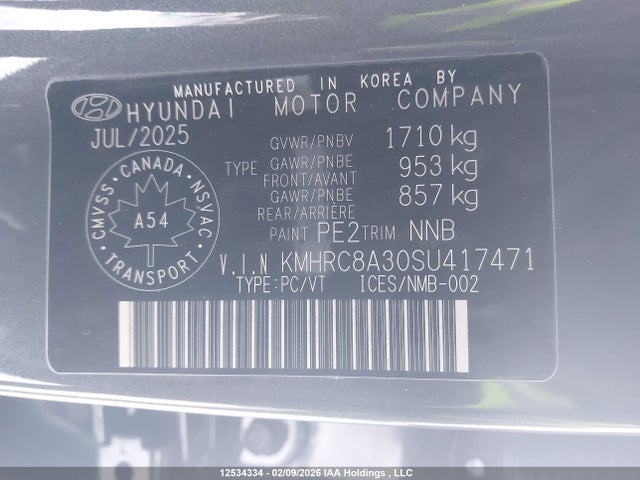 12534334 :رقم المزاد ، KMHRC8A30SU417471 vin ، 2025 Hyundai Venue Ultimate W/black Interior (ivt) مزاد بيع