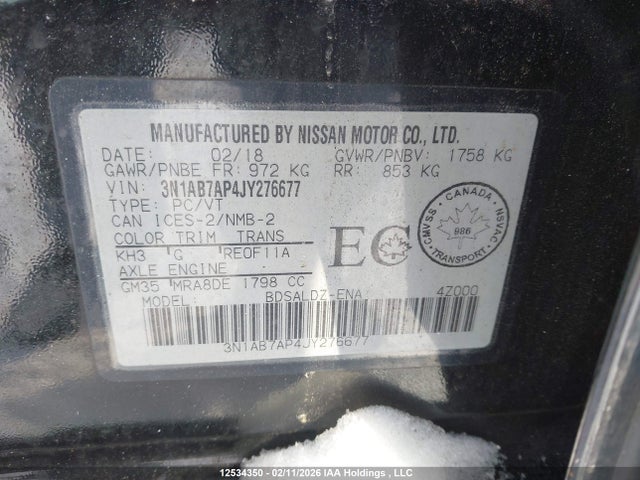 3N1AB7AP4JY276677 Nissan Sentra