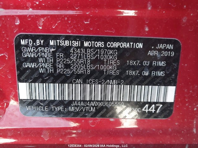 Aukcja sprzedaży 2019 Mitsubishi Rvr, vin: JA4AJ4AWXKU605550, numer aukcji: 12534354