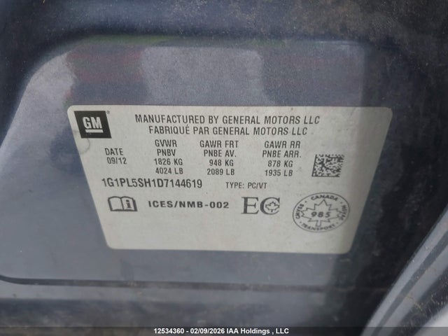 Aukcja sprzedaży 2013 Chevrolet Cruze Ls, vin: 1G1PL5SH1D7144619, numer aukcji: 12534360
