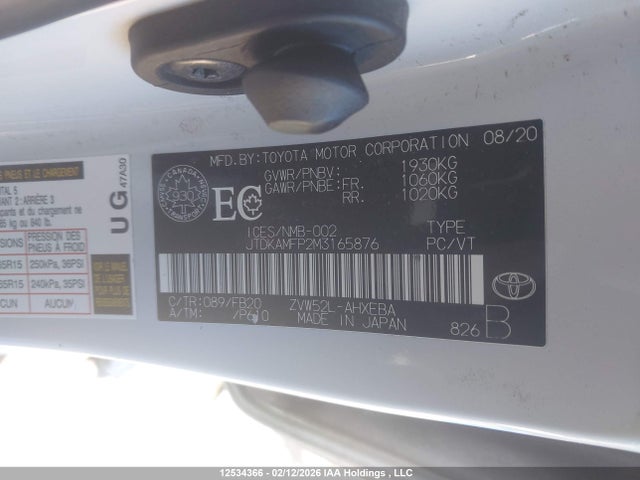 Aukcja sprzedaży 2021 Toyota Prius Prime, vin: JTDKAMFP2M3165876, numer aukcji: 12534366