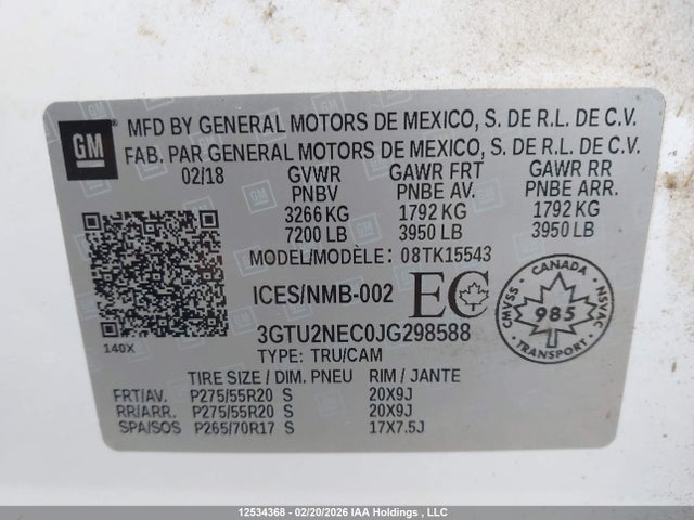 3GTU2NEC0JG298588 GMC Sierra K1500 Slt