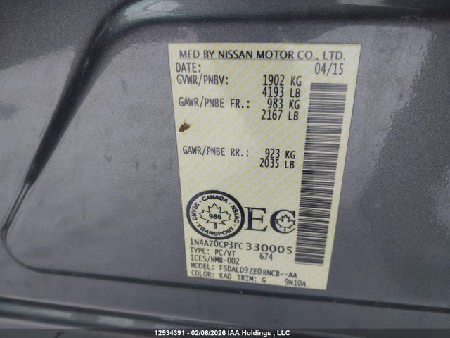 Nissan Leaf S/sl/sv 2015 1N4AZ0CP3FC330005 Image 9