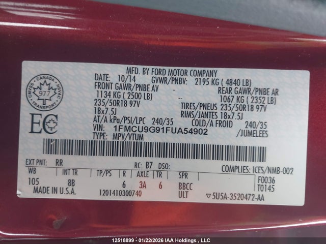 1FMCU9G91FUA54902 Ford ESCAPE SE