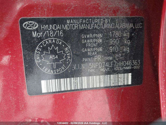5NPD74LF7HH046363 Hyundai ELANTRA SE
