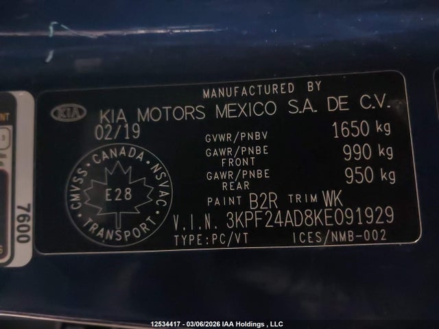 3KPF24AD8KE091929 KIA Forte Fe/lx/lxs