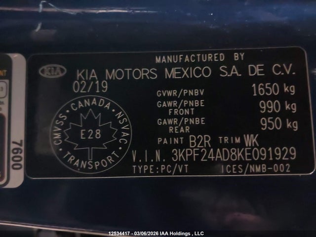 3KPF24AD8KE091929 KIA Forte Fe/lx/lxs