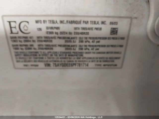 7SAYGDEE6PF781714 Tesla Model Y
