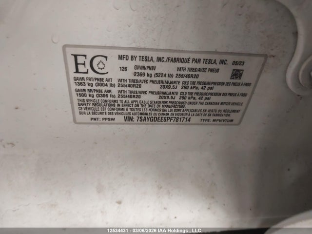 7SAYGDEE6PF781714 Tesla Model Y