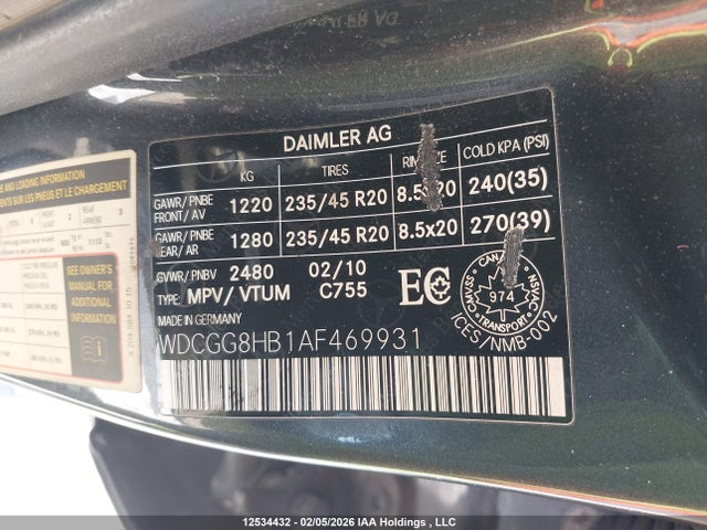 12534432 :رقم المزاد ، WDCGG8HB1AF469931 vin ، 2010 Mercedes-benz Glk 350 4matic مزاد بيع