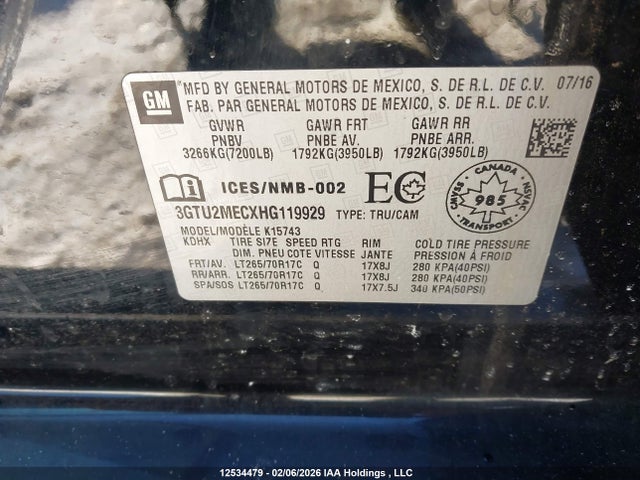 Продаж на аукціоні авто 2017 Gmc Sierra 1500 Sle, vin: 3GTU2MECXHG119929, номер лоту: 12534479