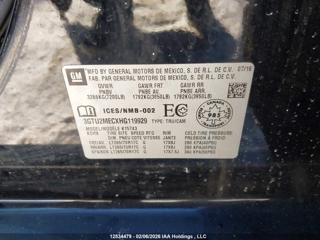 Продаж на аукціоні авто 2017 Gmc Sierra 1500 Sle, vin: 3GTU2MECXHG119929, номер лоту: 12534479