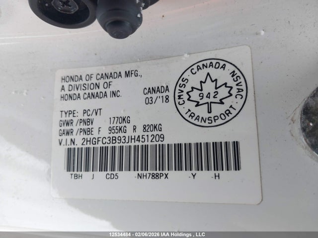 Aukcja sprzedaży 2018 Honda Civic, vin: 2HGFC3B93JH451209, numer aukcji: 12534484