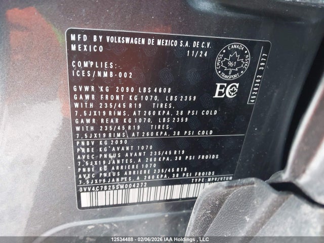 Aukcja sprzedaży 2025 Volkswagen Taos Highline, vin: 3VV4C7B25SM004272, numer aukcji: 12534488