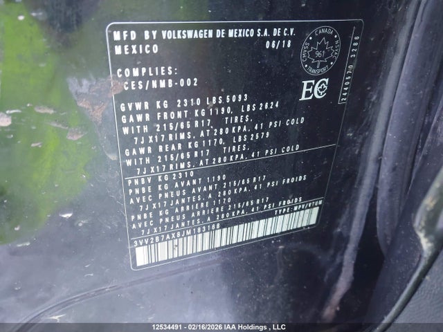 3VV2B7AX8JM183168 Volkswagen Tiguan Comfortline