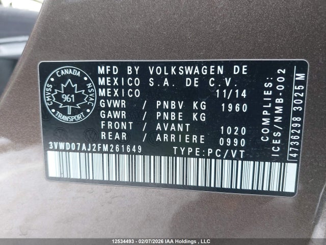 3VWD07AJ2FM261649 Volkswagen Jetta