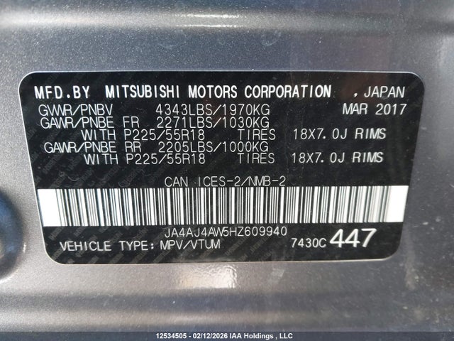 JA4AJ4AW5HZ609940 Mitsubishi Rvr Se Limited/gt