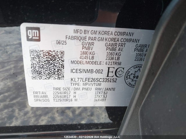 Продаж на аукціоні авто 2025 Chevrolet Trax Ls Fwd, vin: KL77LFE26SC335152, номер лоту: 12534530