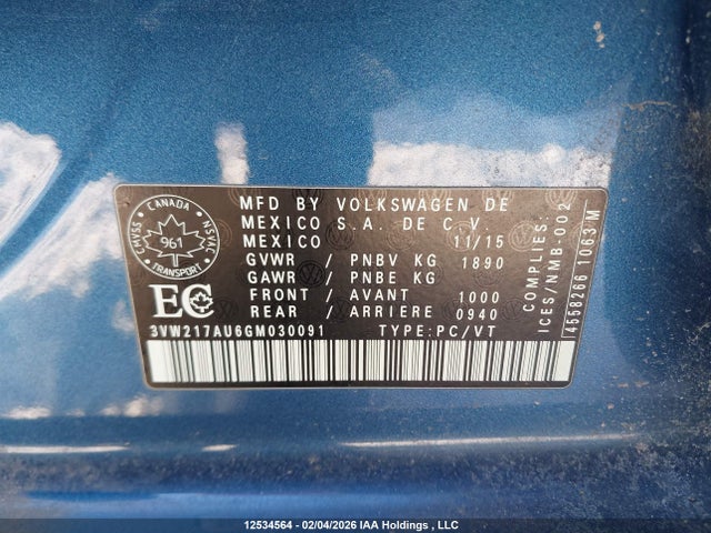 3VW217AU6GM030091 Volkswagen Golf