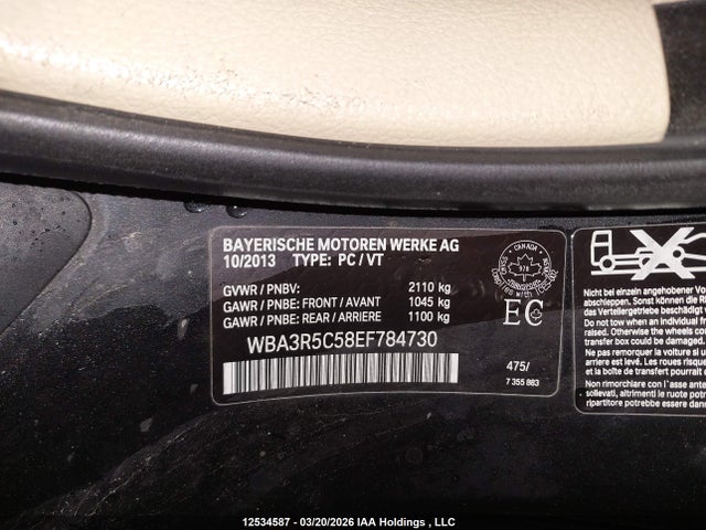 12534587 :رقم المزاد ، WBA3R5C58EF784730 vin ، 2014 Bmw 435 Xi مزاد بيع