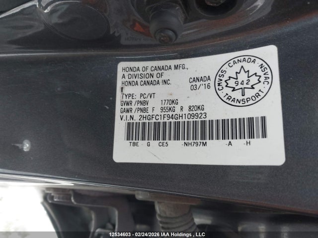 Honda Civic Touring 2016 2HGFC1F94GH109923 Image 9