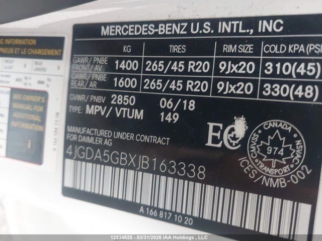 4JGDA5GBXJB163338 Mercedes-Benz Gle 400 4matic