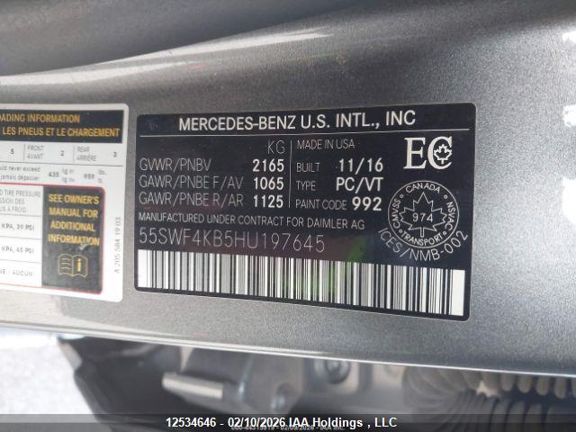 Aukcja sprzedaży 2017 Mercedes-benz C 300 4mati, vin: 55SWF4KB5HU197645, numer aukcji: 12534646