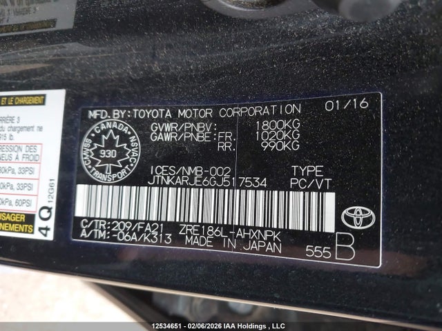 JTNKARJE6GJ517534 Toyota SCION IM