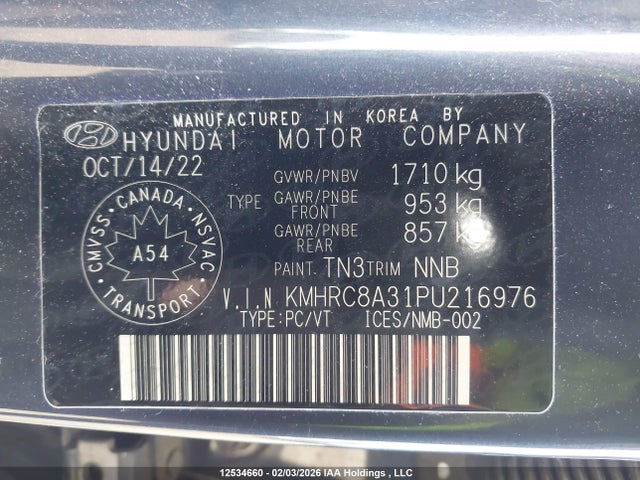 12534660 :رقم المزاد ، KMHRC8A31PU216976 vin ، 2023 Hyundai Venue Preferred With Two-tone Body Colour مزاد بيع
