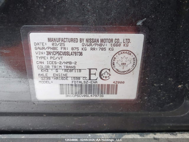 Продаж на аукціоні авто 2025 Nissan Kicks Play Sv, vin: 3N1CP5CV0SL479736, номер лоту: 12534666