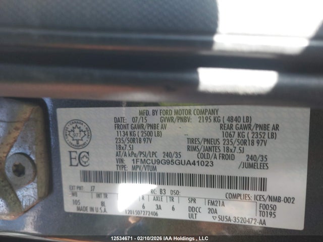 1FMCU9G95GUA41023 Ford ESCAPE SE