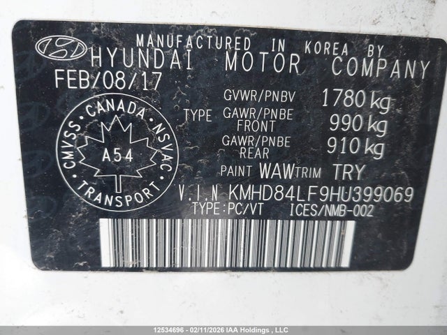 KMHD84LF9HU399069 Hyundai ELANTRA GL
