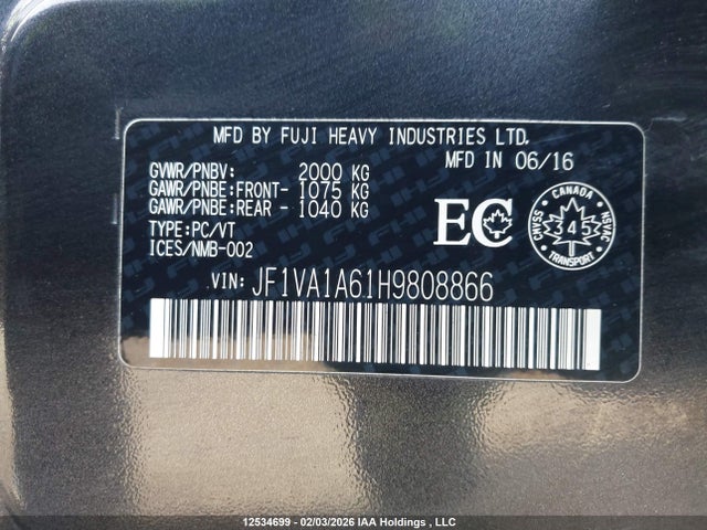 JF1VA1A61H9808866 Subaru WRX