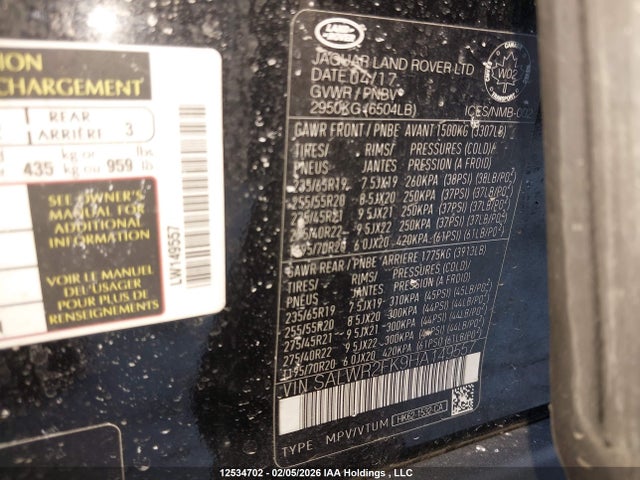 SALWR2FK9HA149557 Land Rover Range Rover Sport Diesel Td6 Hse