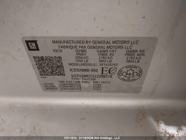 1GTV2MEC3JZ288278 GMC Sierra 1500 Sle