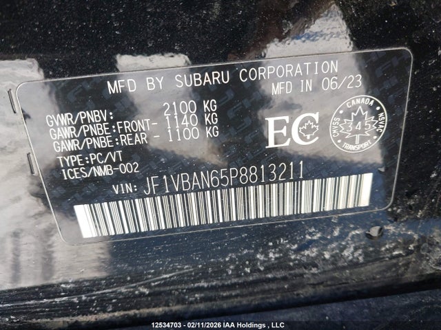 JF1VBAN65P8813211 Subaru Wrx Limited