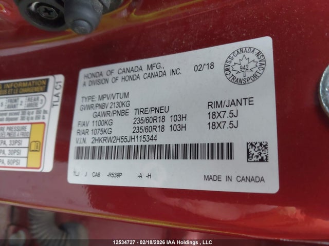 2HKRW2H55JH115344 Honda CR-V