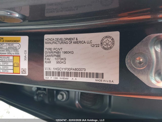 1HGCY1F30PA800073 Honda ACCORD EX