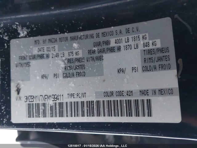 3MZBM1V7XFM199411 Mazda Mazda3 Gs
