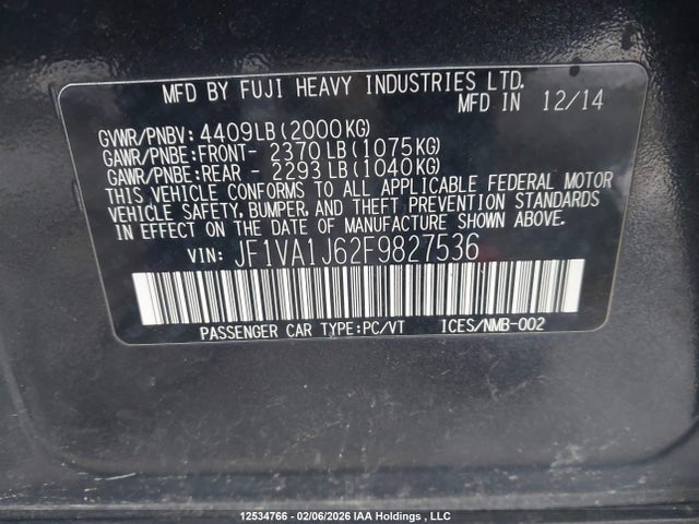JF1VA1J62F9827536 Subaru Wrx Limited