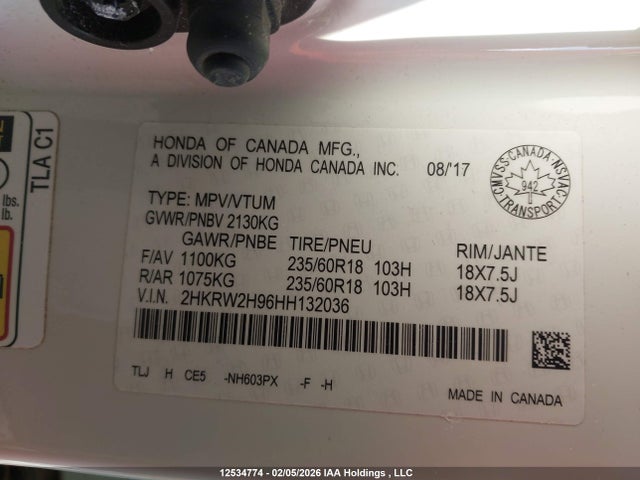 2HKRW2H96HH132036 Honda Cr-v Touring