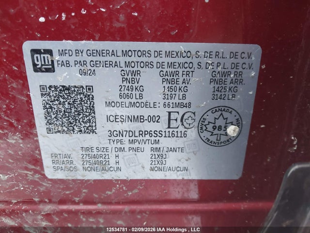 2025 Chevrolet Equinox Ev მანქანა იყიდება აუქციონზე, vin: 3GN7DLRP6SS116116, აუქციონის ნომერი: 12534781