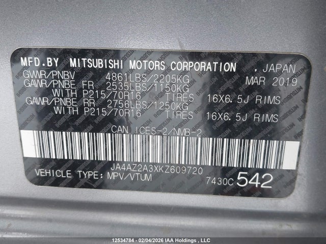 Mitsubishi Outlander Es 2019 JA4AZ2A3XKZ609720 Image 9
