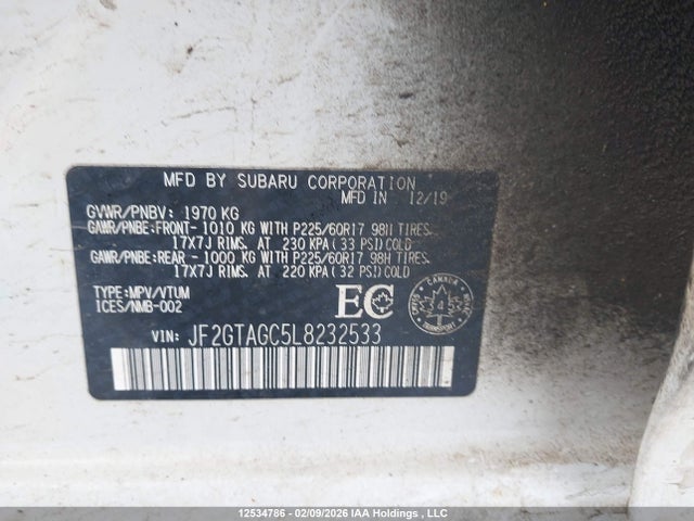 Subaru Crosstrek Premium 2020 JF2GTAGC5L8232533 Image 9