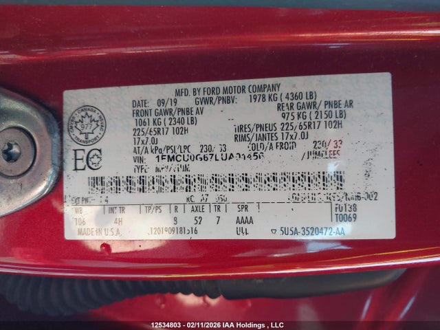 Ford ESCAPE SE 2020 1FMCU0G67LUA01456 Image 8