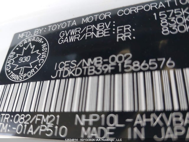 JTDKDTB39F1586576 Toyota PRIUS C