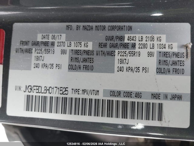 JM3KFBDL8H0171525 Mazda Cx-5 Grand Touring