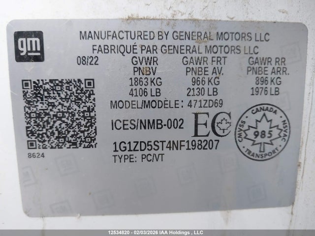 1G1ZD5ST4NF198207 Chevrolet MALIBU LT