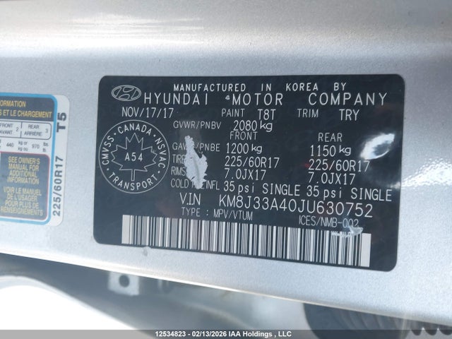 KM8J33A40JU630752 Hyundai Tucson Limited/sport And Eco/se